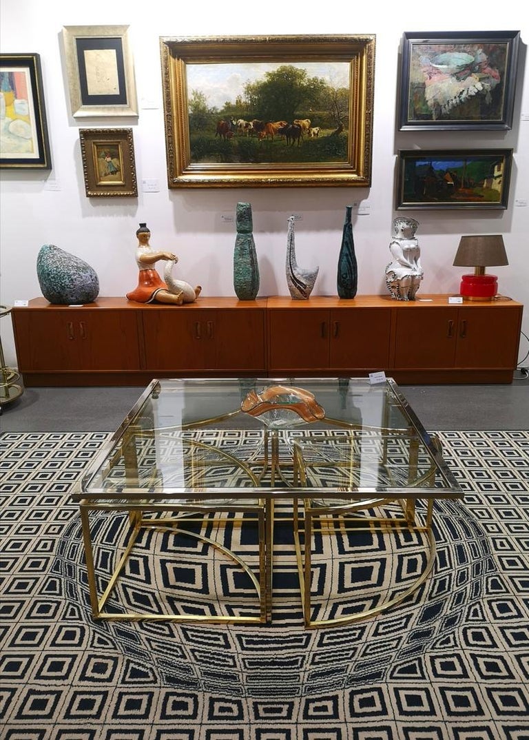 Hollywood Regency Brass Nesting Coffee Table Set, 1960s at 1stDibs
