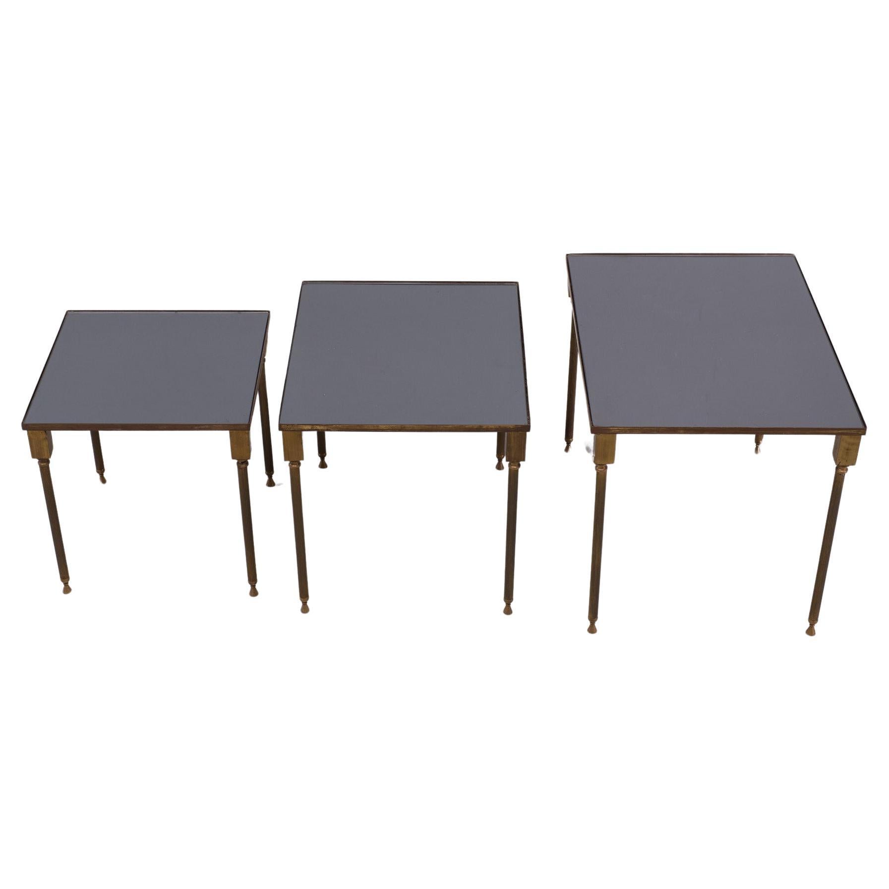 Hollywood Regency Brass nesting tables by Maison Charles  France 1950s  For Sale 1