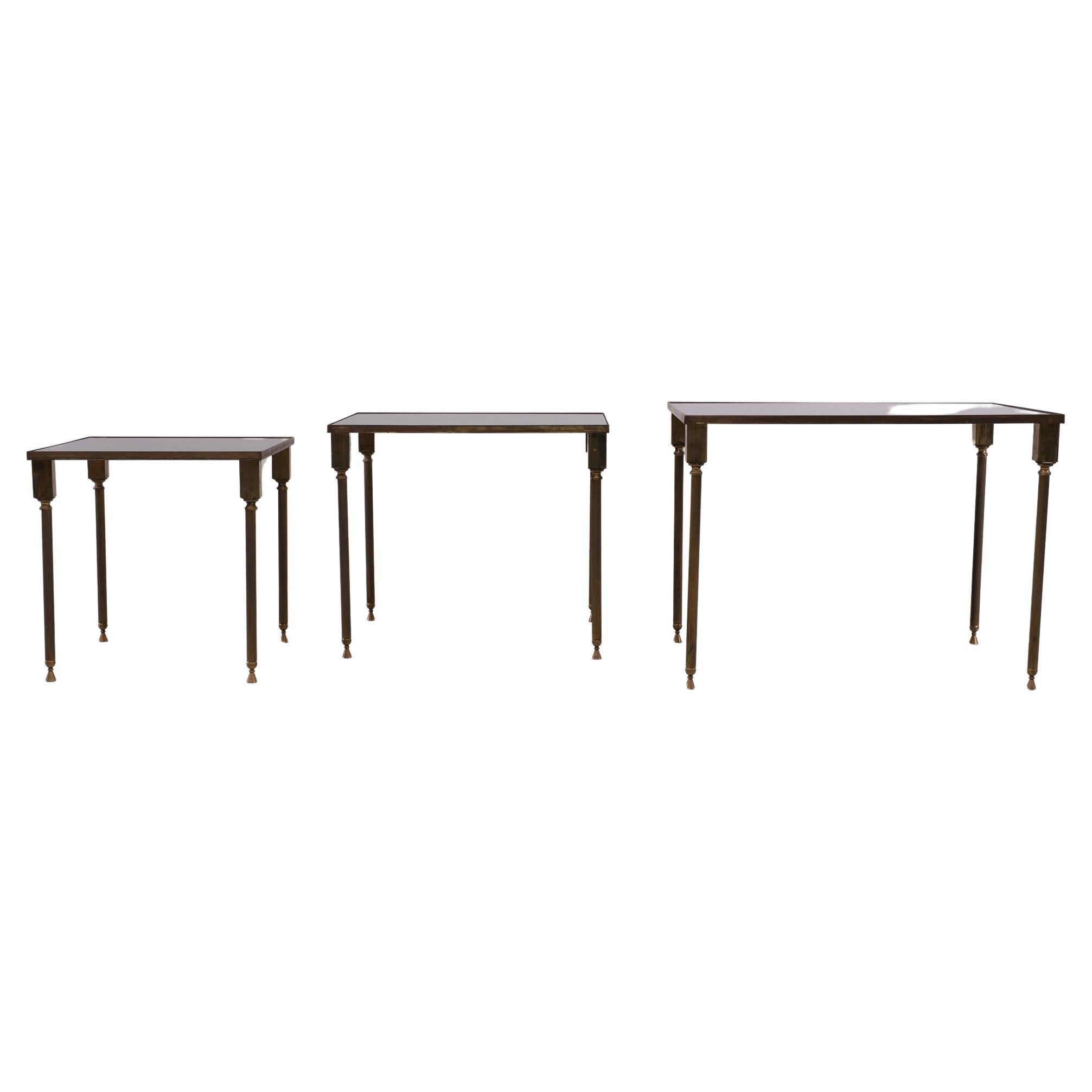 Hollywood Regency Brass nesting tables by Maison Charles  France 1950s  For Sale 2
