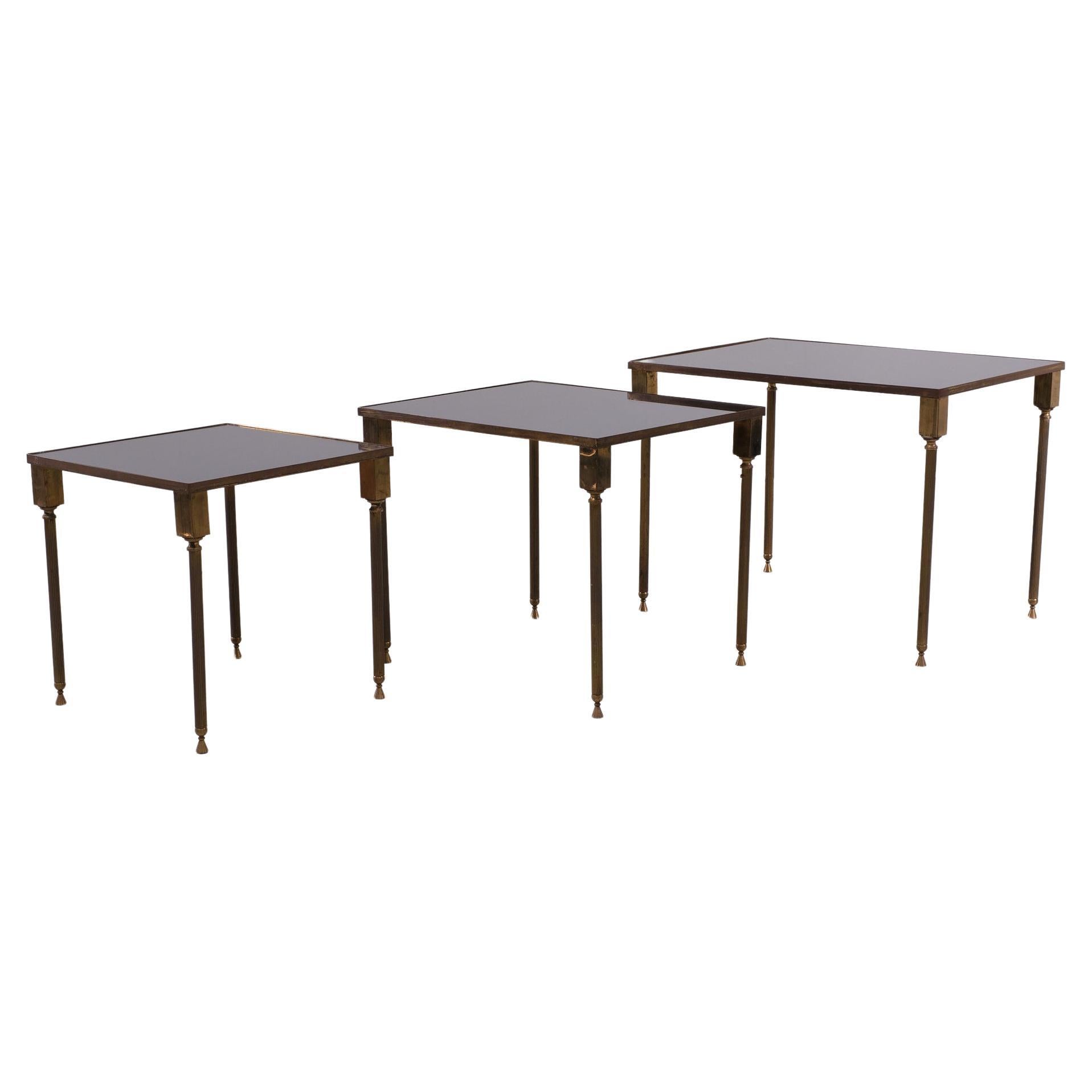 Hollywood Regency Brass nesting tables by Maison Charles  France 1950s  For Sale