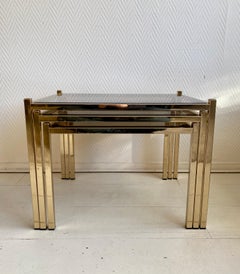 Hollywood Regency Brass Nesting Tables With Smoked Glass