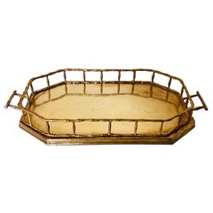 Hollywood Regency Brass Octagonal Faux Bamboo Serving Tray