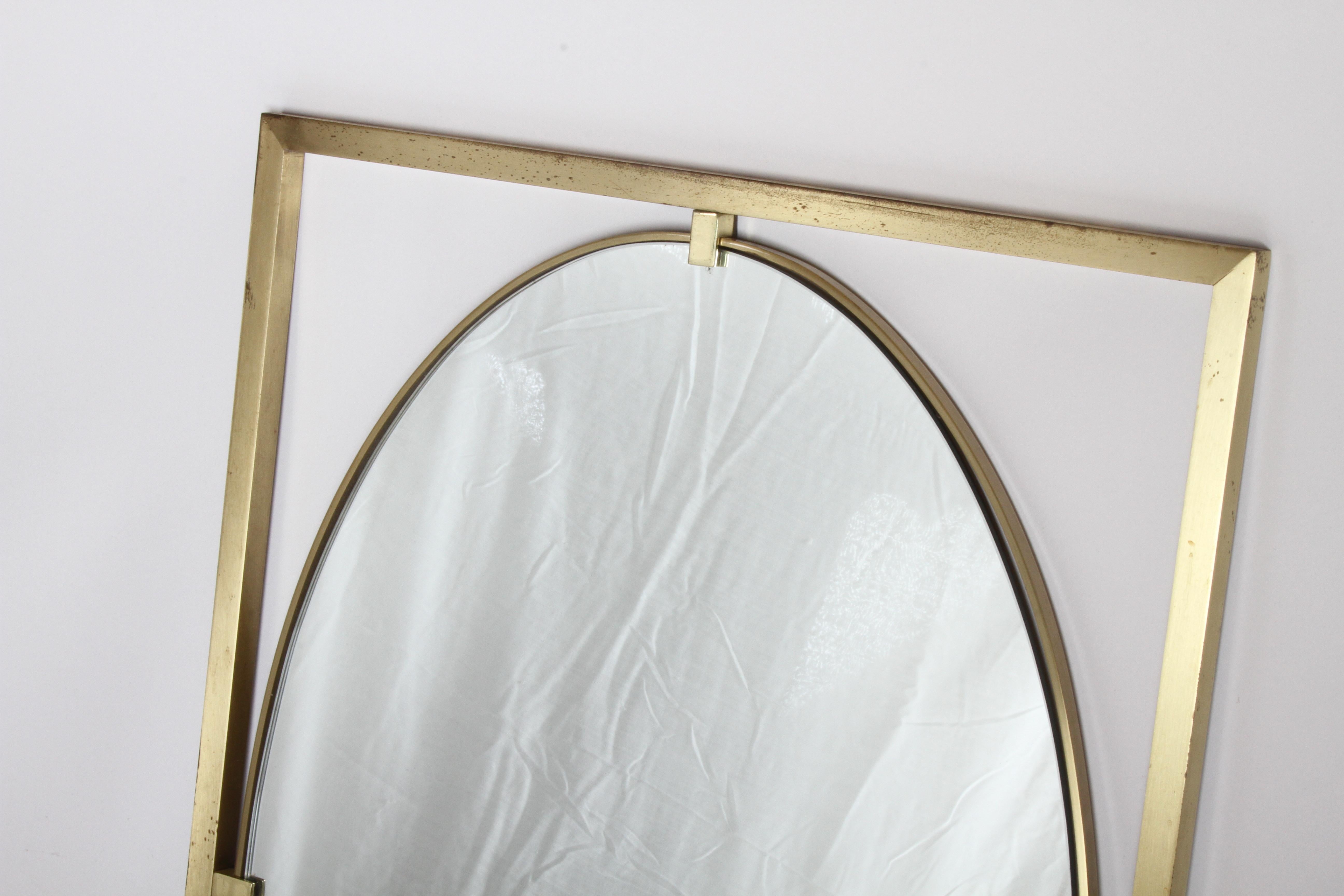 Mid-Century Modern Hollywood Regency Brass Oval Mirror by John Widdicomb For Sale