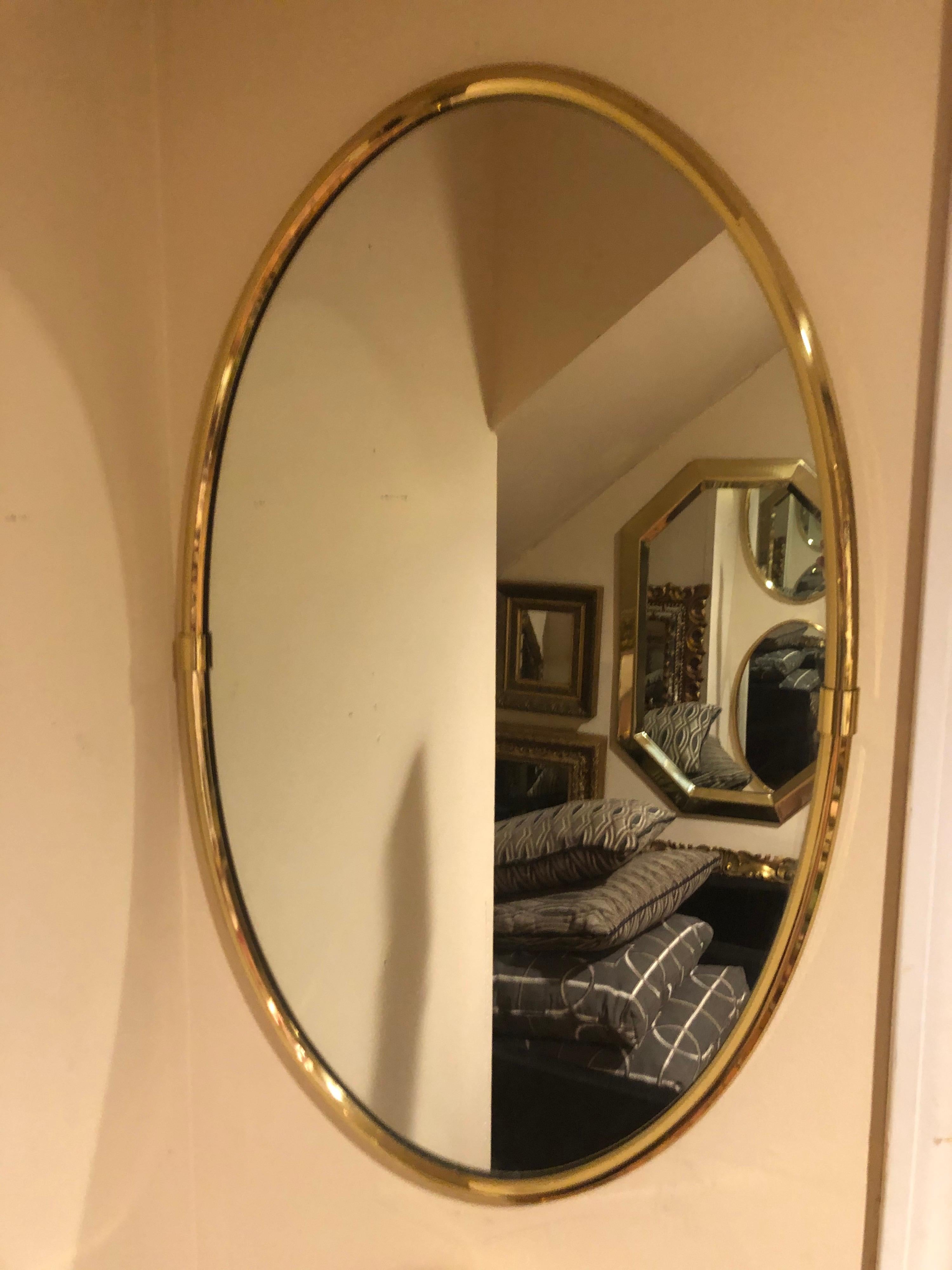 Italian Hollywood Regency Brass Oval Mirror