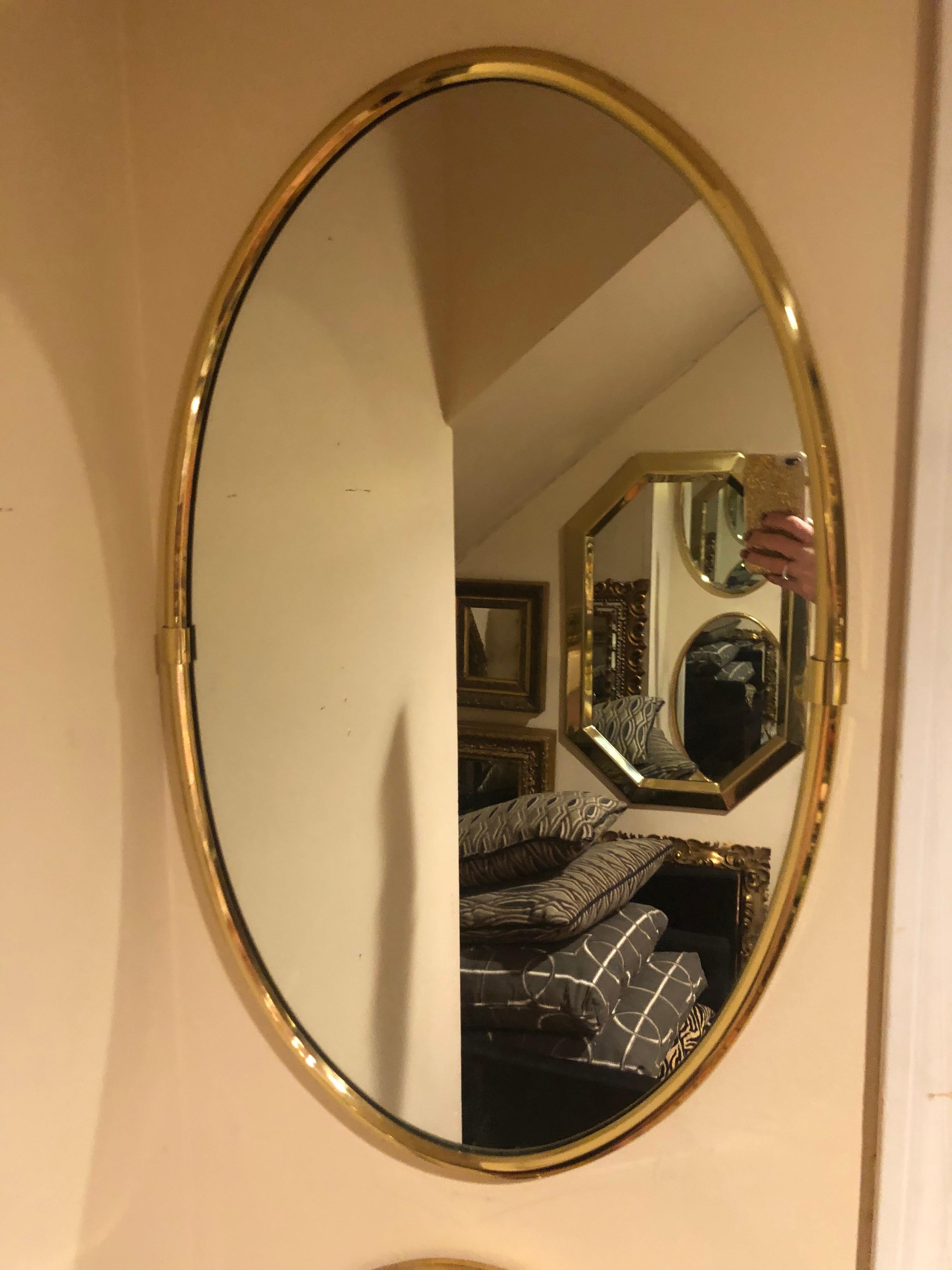 Hollywood Regency Brass Oval Mirror In Good Condition In Redding, CT