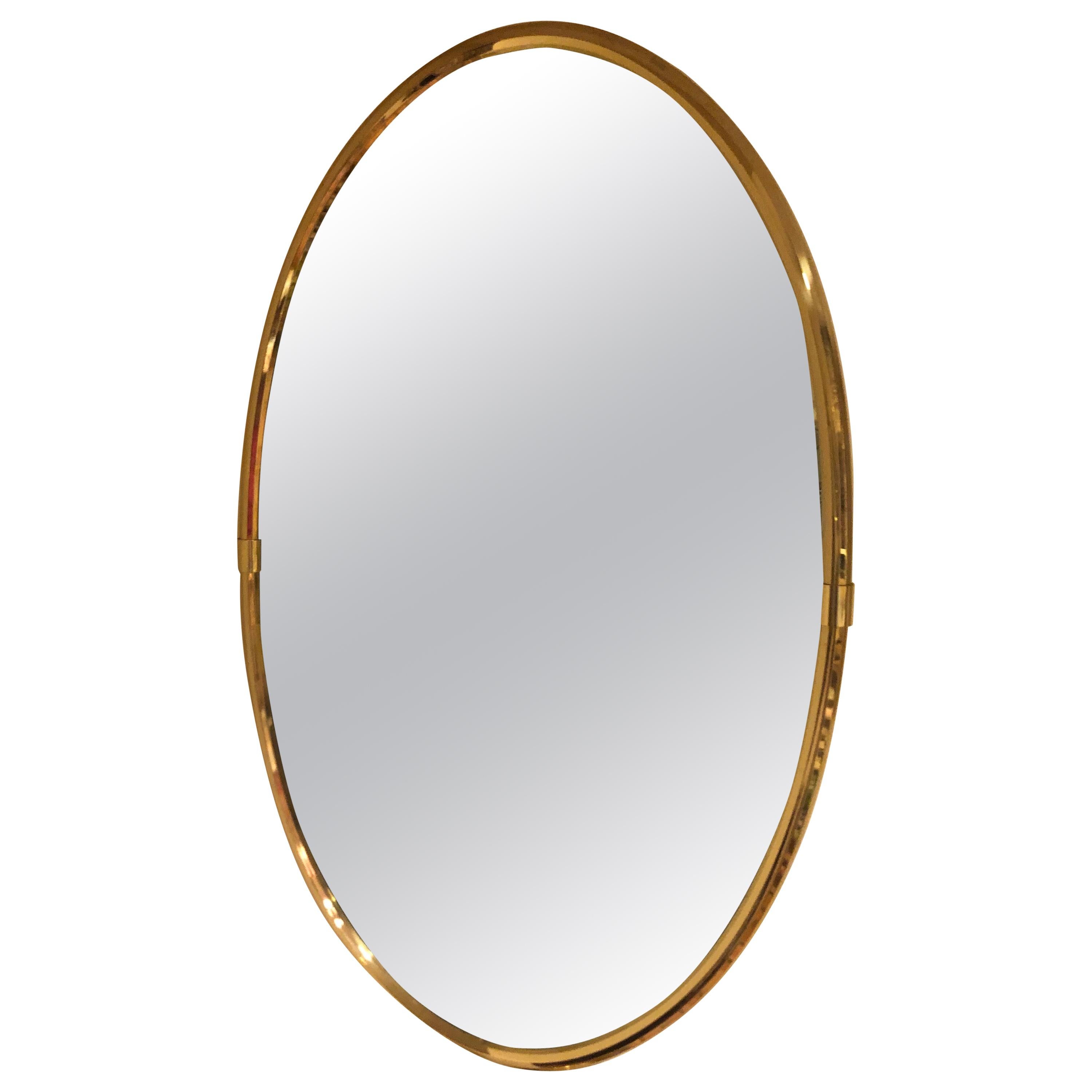 Hollywood Regency Brass Oval Mirror