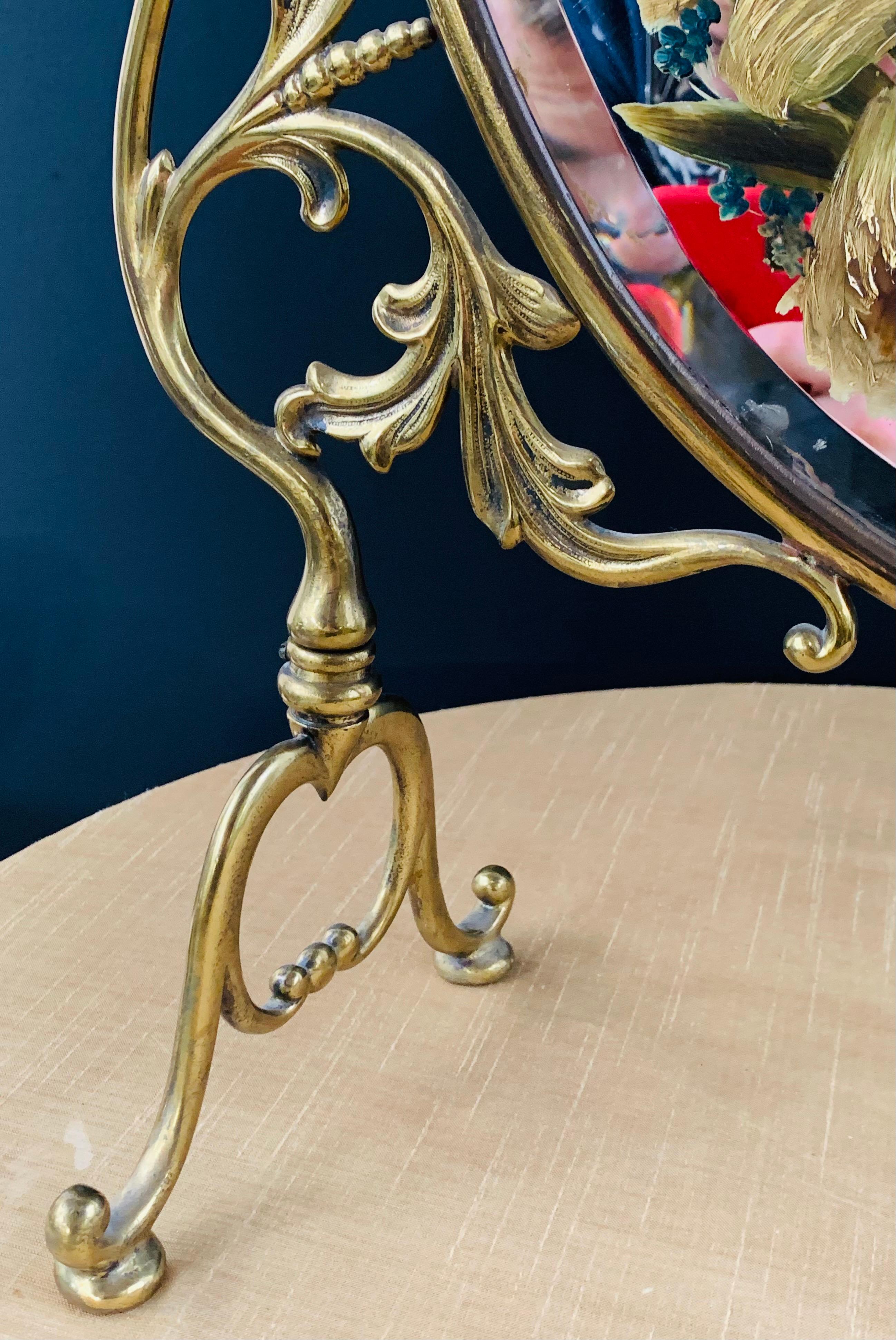 Miroir de table ou de sol ovale en laiton Art Nouveau avec gravure florale en vente 8