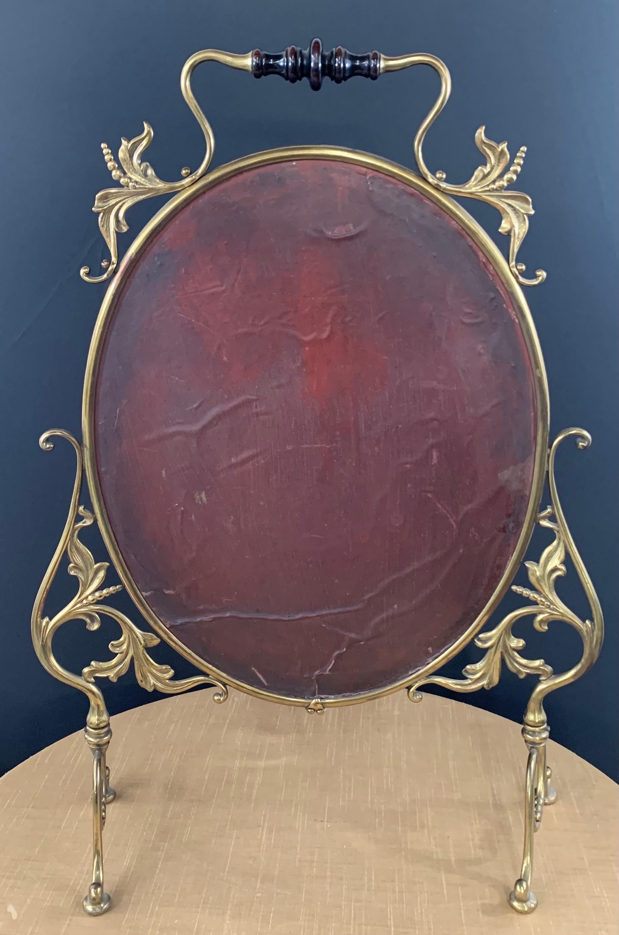 Miroir de table ou de sol ovale en laiton Art Nouveau avec gravure florale en vente 12