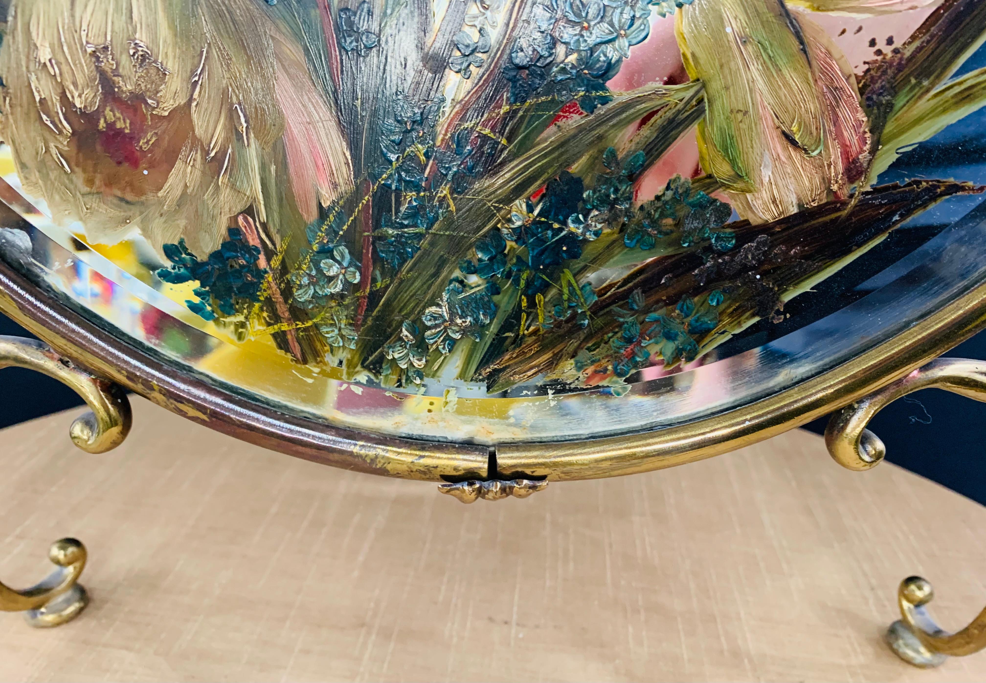 Miroir de table ou de sol ovale en laiton Art Nouveau avec gravure florale en vente 3