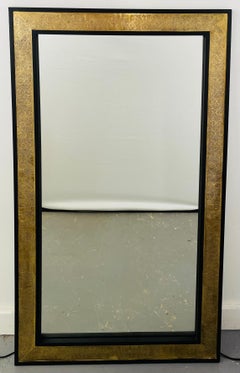 Hollywood Regency Brass over Ebonized Wood Filigree Pier or Wall Mirror, a Pair