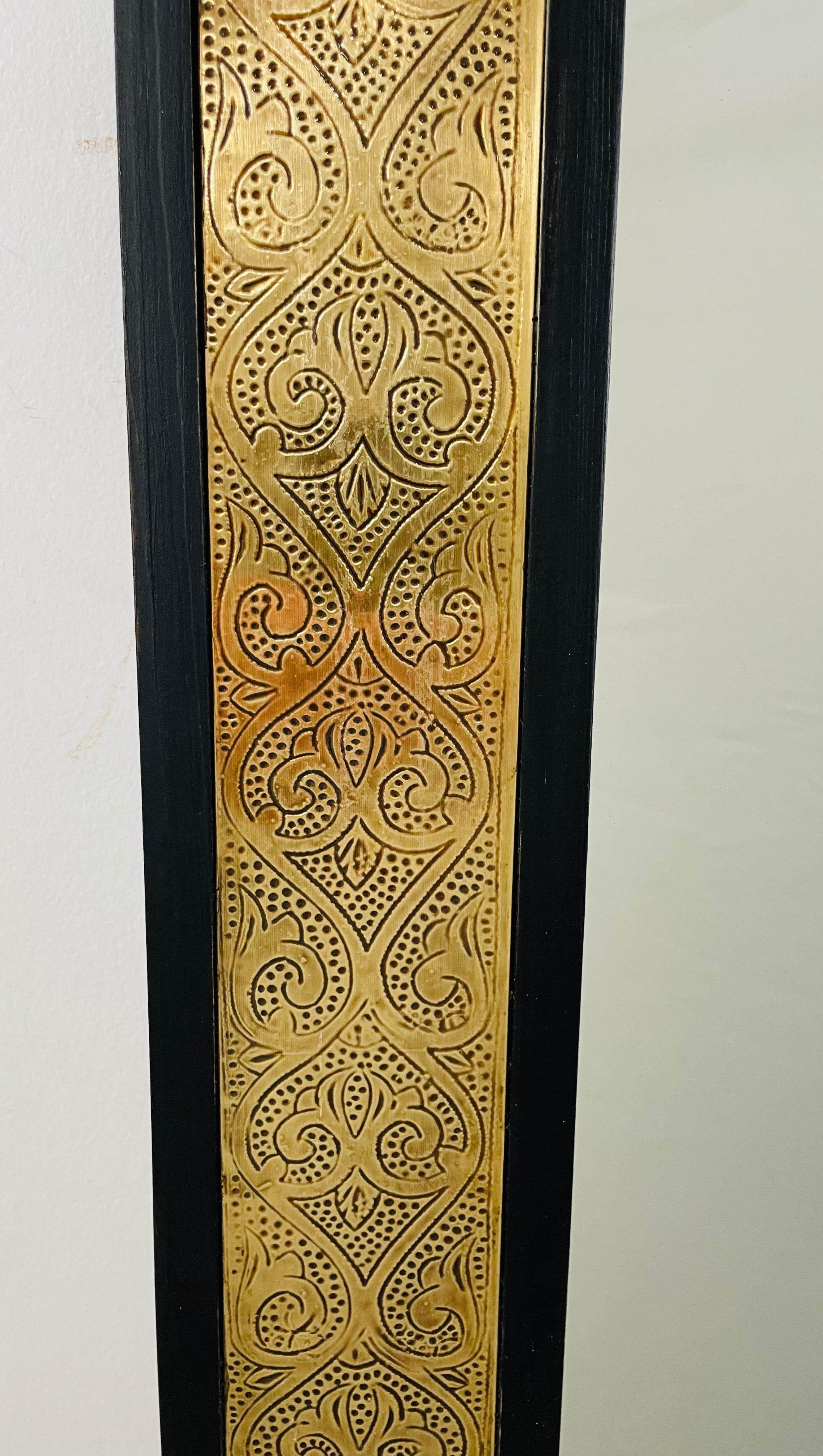 20th Century Hollywood Regency Brass over Ebonized Wood Filigree Pier or Wall Mirror, a Pair For Sale