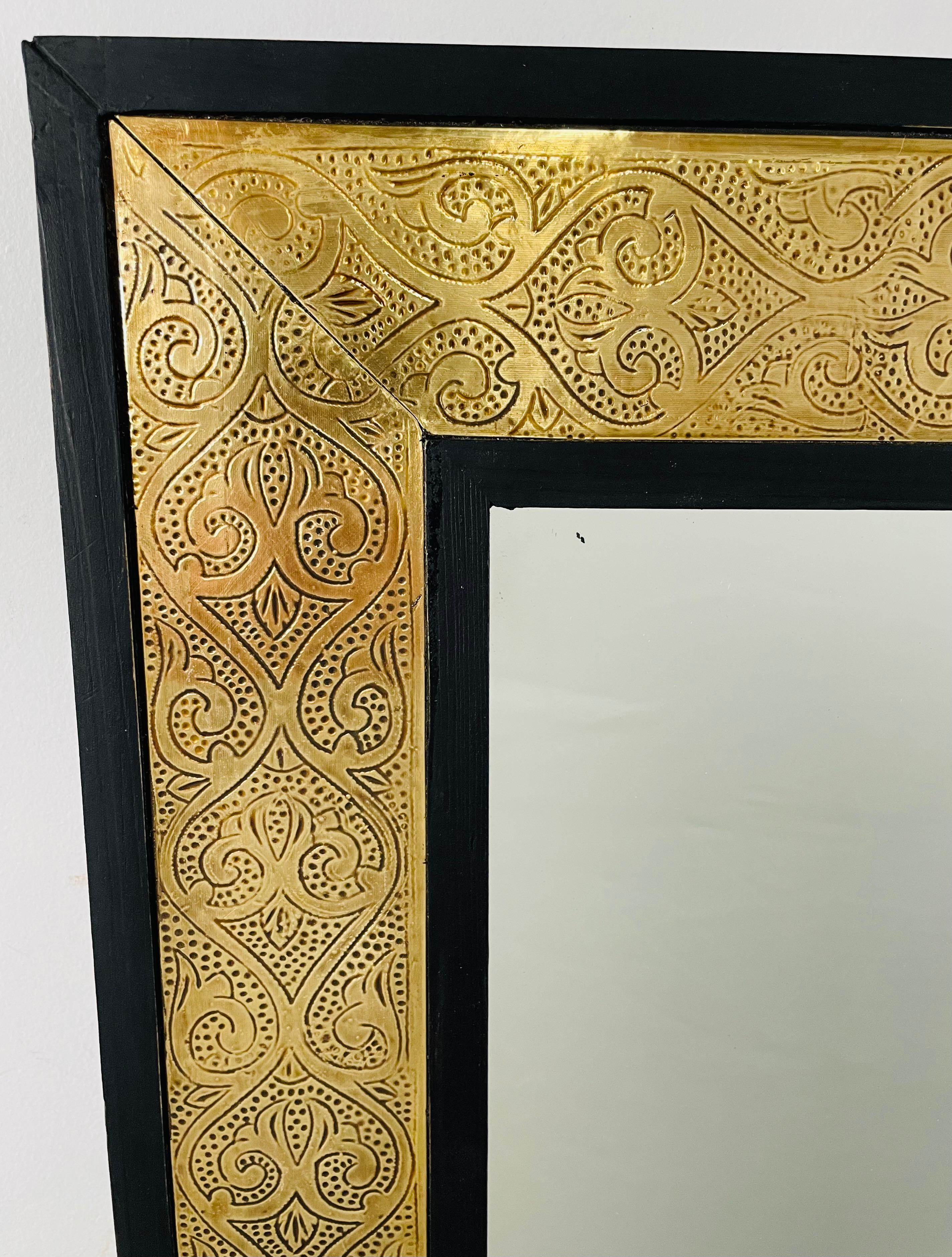 Hollywood Regency Brass over Ebonized Wood Filigree Pier or Wall Mirror, a Pair For Sale 1