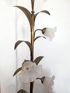 Hollywood Regency Brass Palm Tree and Glass Flower Bouquet Modernist Floor Lamp