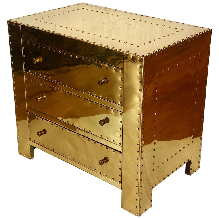 Hollywood Regency Brass Petite Chest of Drawers by Sarreid at 1stDibs