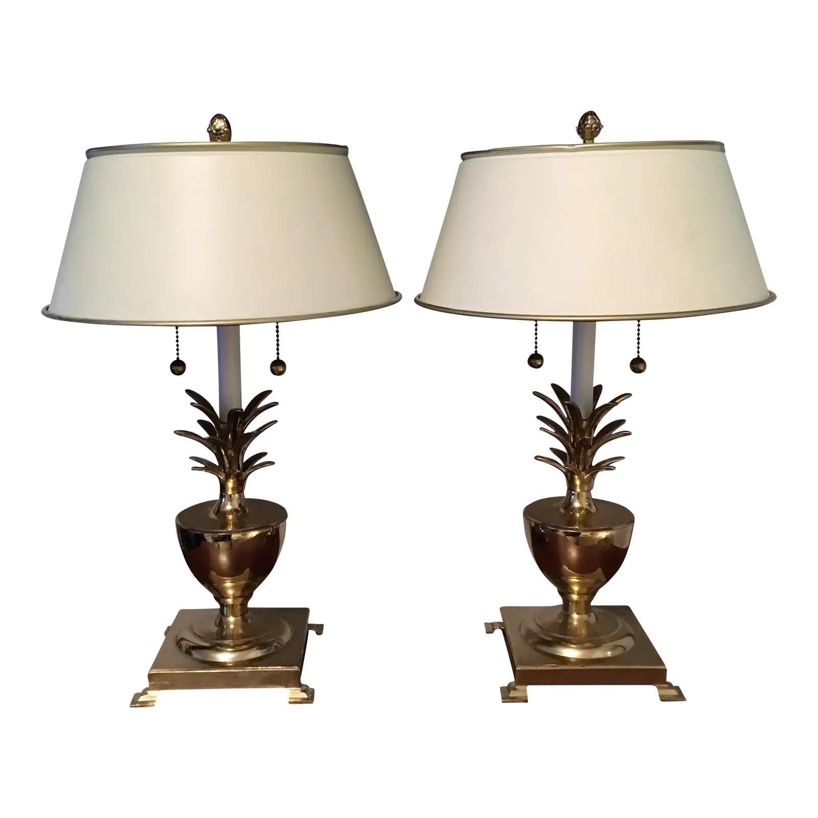 Hollywood Regency Brass Pineapple Lamps For Sale