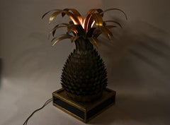 Hollywood Regency Brass Pineapple Table Lamp Attributed to M.J, France, ca 1970