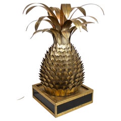 Hollywood Regency Brass Pineapple Table Lamp Attributed to M.J, France, ca 1970