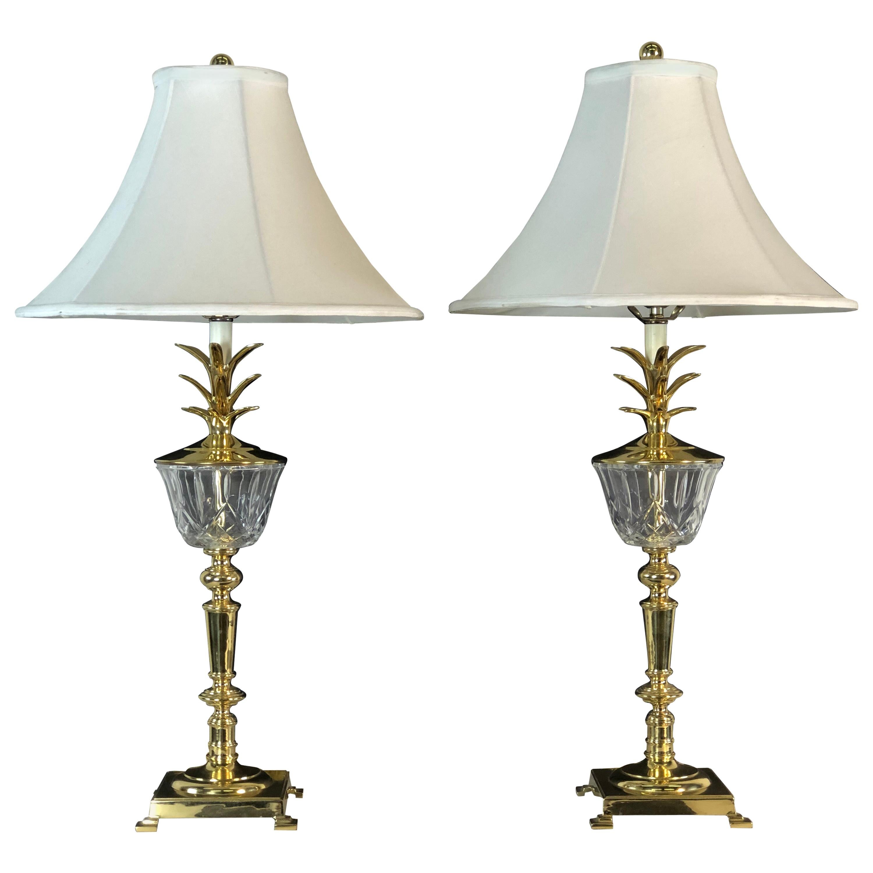 Hollywood Regency Brass Pineapple Table Lamps, Pair For Sale