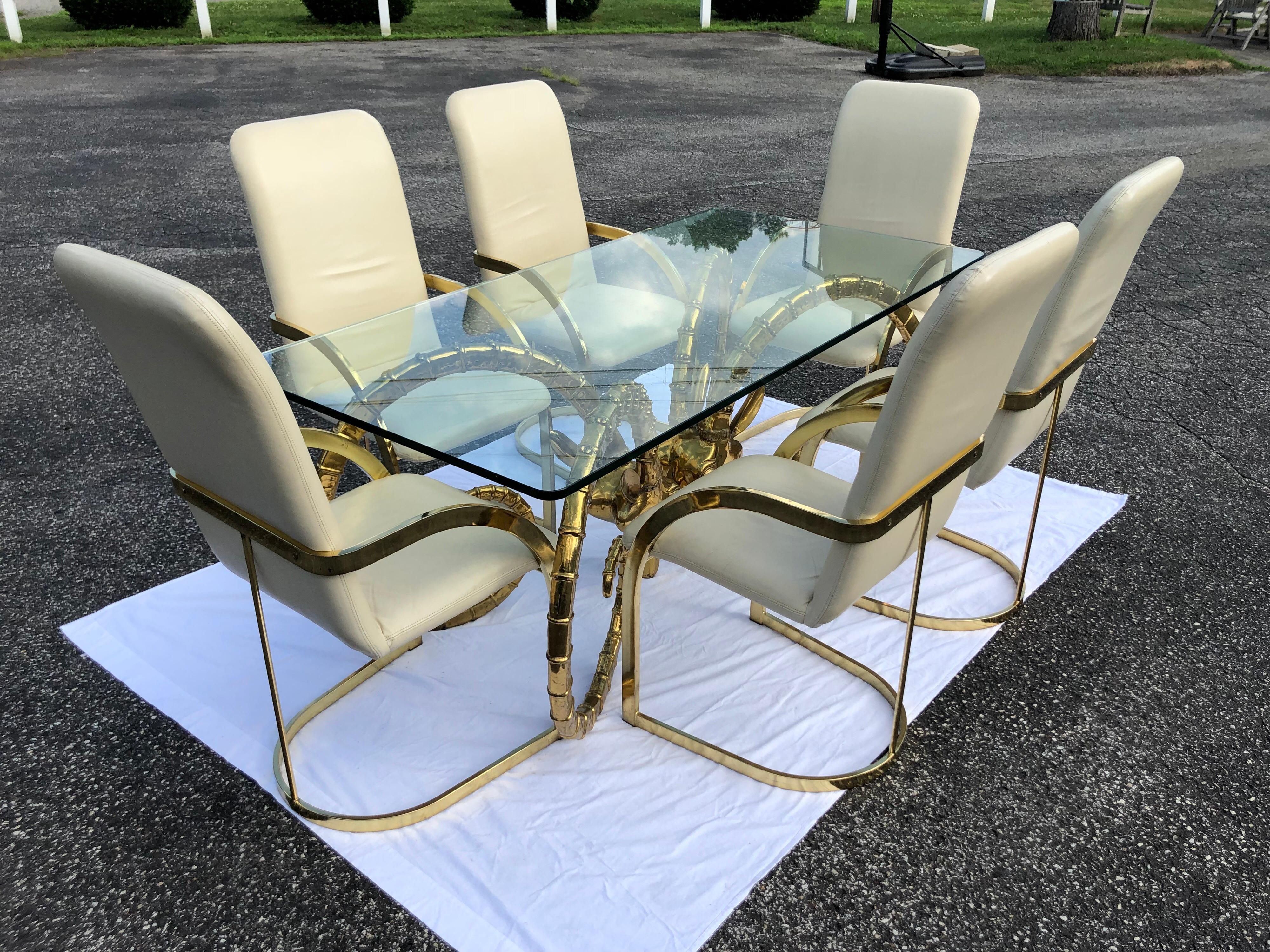 Hollywood Regency Brass Ram Head Dining Table in the manner of Alain Chervet 1