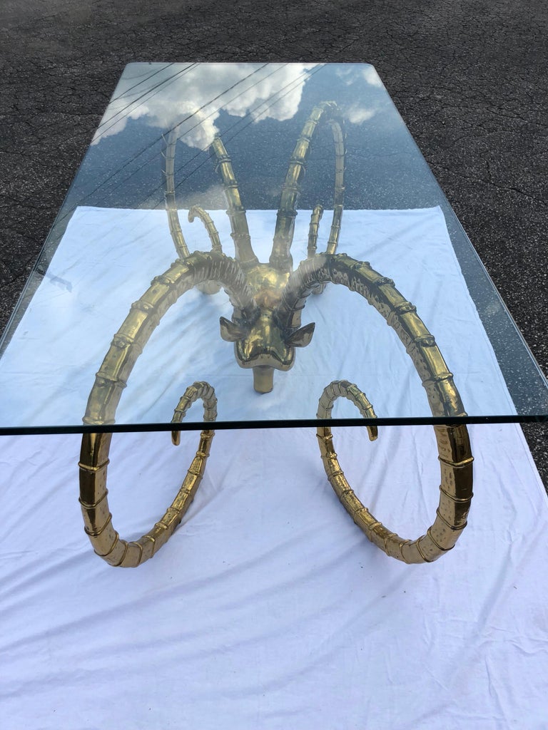 Hollywood Regency Brass Ram Head Dining Table In The Manner Of Alain Chervet For Sale At 1stdibs Hollywood Regency Brass Ram Head Dining Table In The Manner Of Alain Chervet For Sale At 1stdibs
