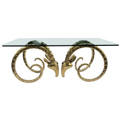 Used Hollywood Regency Brass Ram Head Dining Table in the manner of Alain Chervet