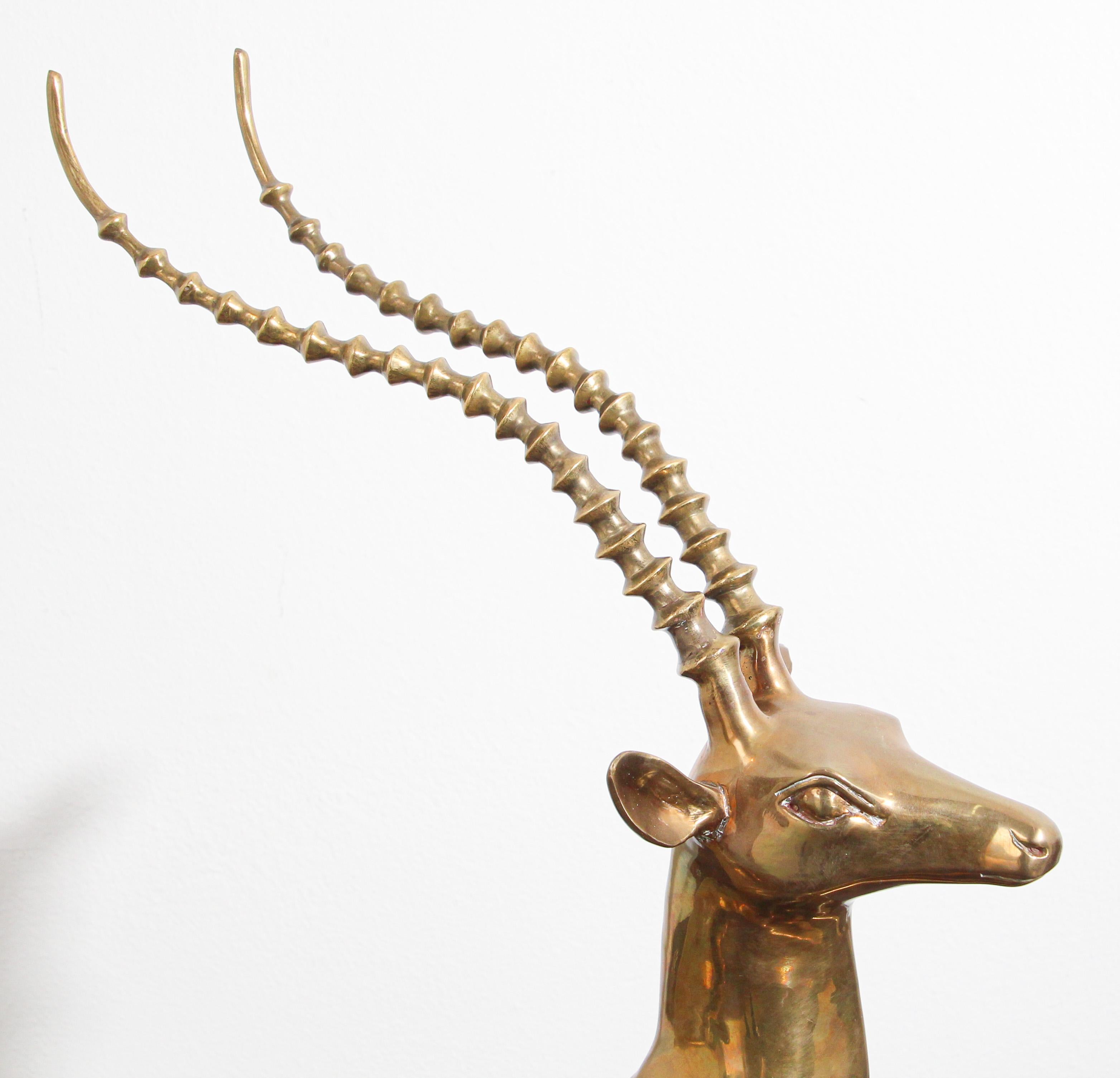 Hollywood Regency Brass Resting Antelope Stag Large Sculpture 2