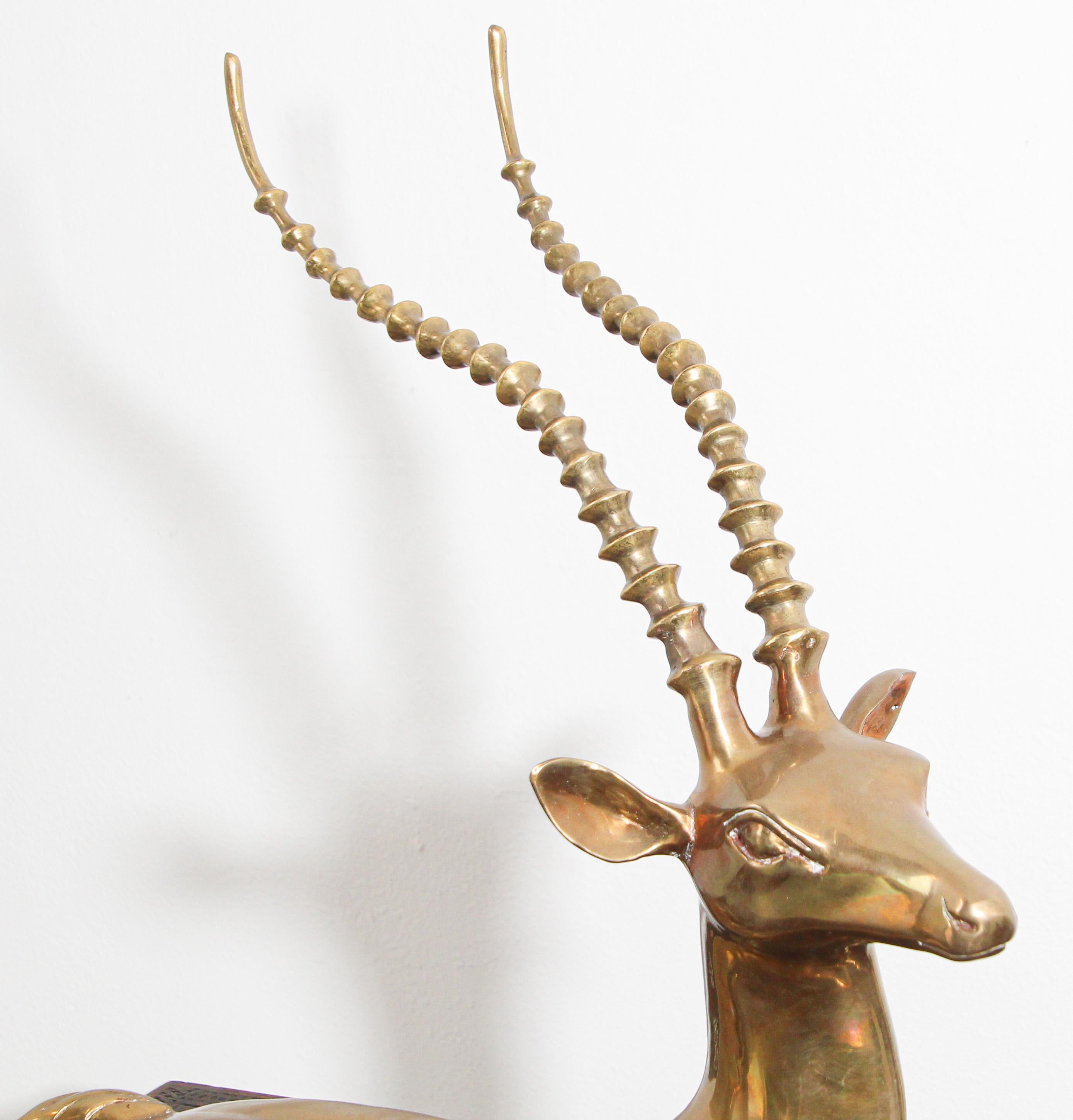 Hollywood Regency Brass Resting Antelope Stag Large Sculpture 4