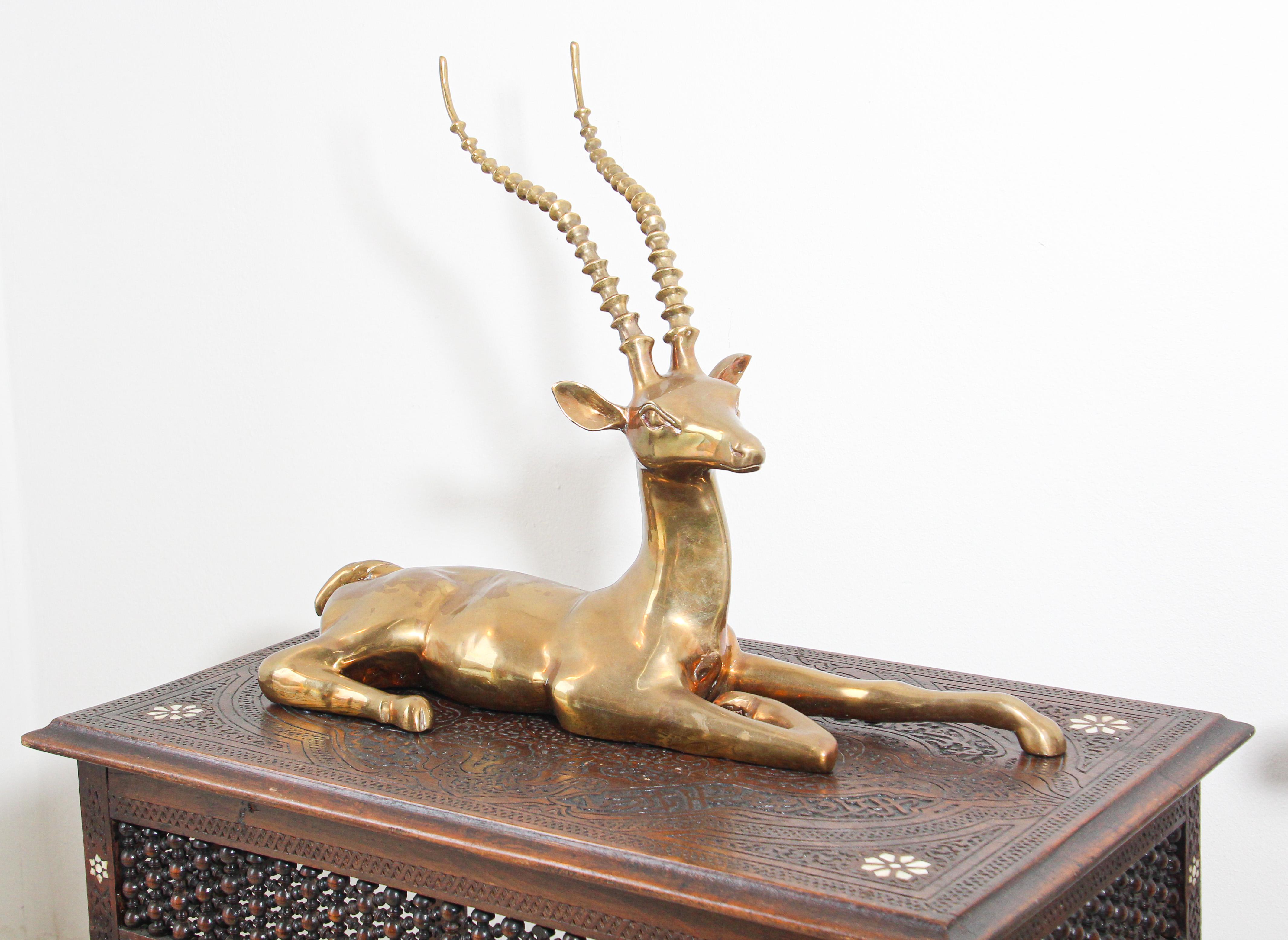Hollywood Regency Brass Resting Antelope Stag Large Sculpture 7
