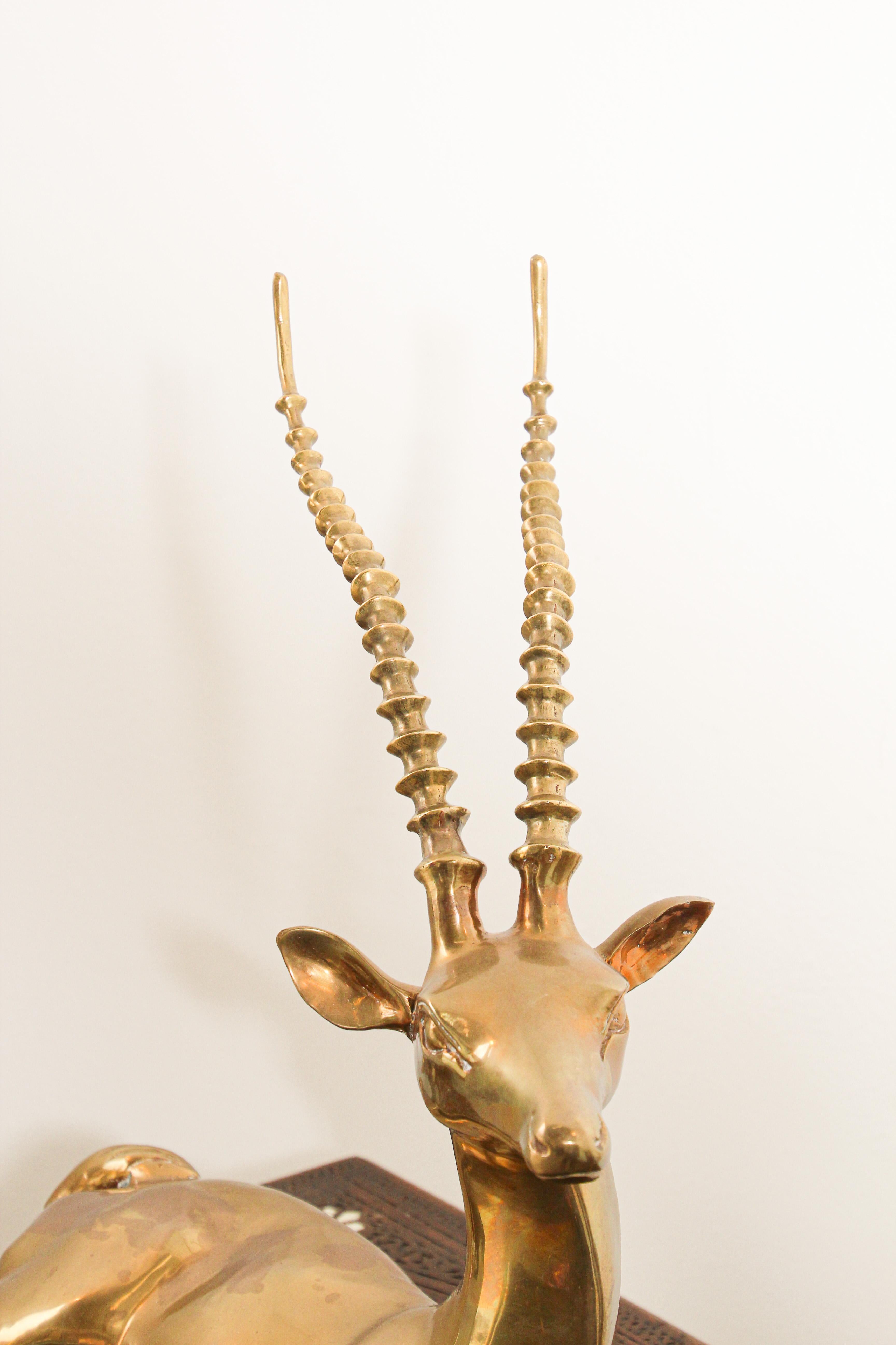 Hollywood Regency Brass Resting Antelope Stag Large Sculpture 10