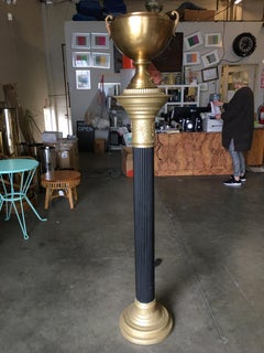 Hollywood Regency Brass Roman Column Torchiere Floor Lamp