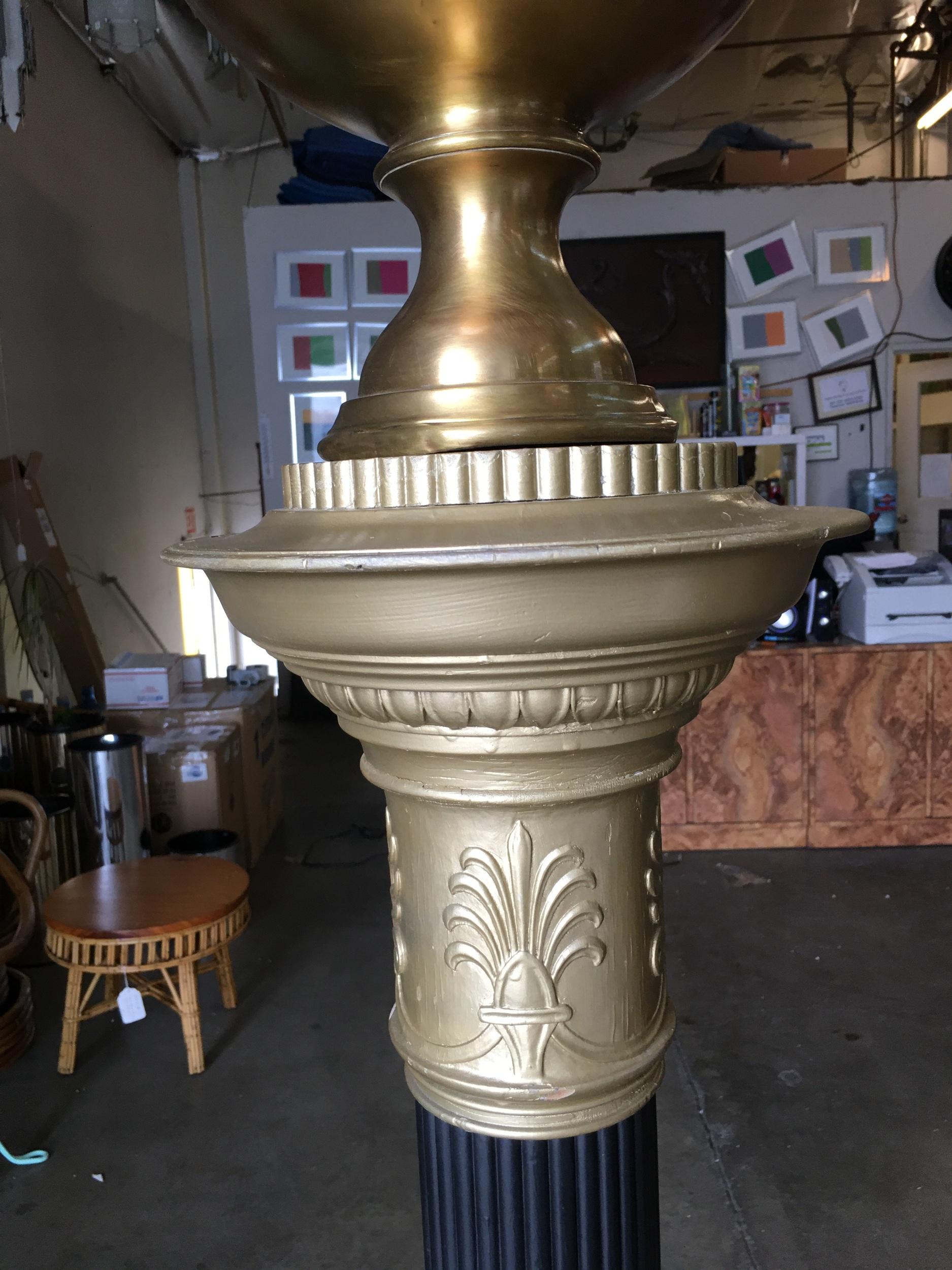 American Hollywood Regency Brass Roman Column Torchiere Floor Lamp