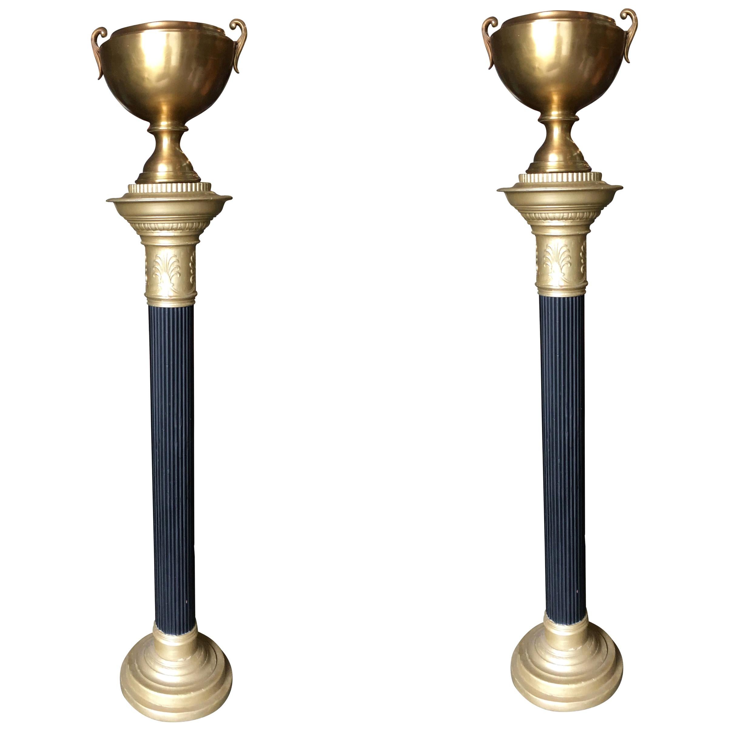 Hollywood Regency Brass Roman Column Torchiere Floor Lamp