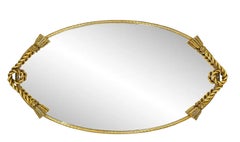 Hollywood Regency Brass Rope and Tassel Mirror Oval Vanity Tray 1950s