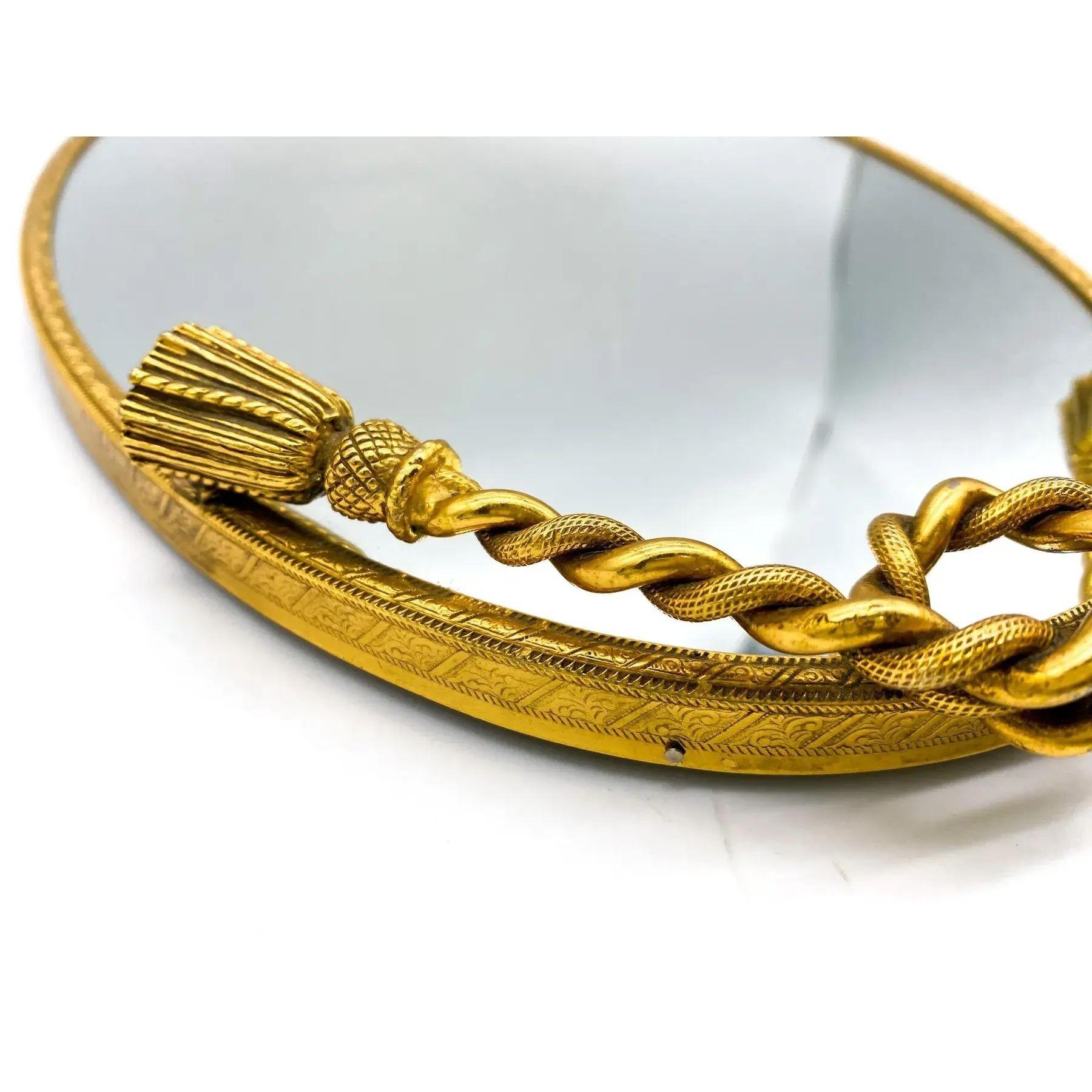 Hollywood Regency Messing Seil und Quaste Spiegel Oval Vanity Tray 1950s (Vergoldet) im Angebot