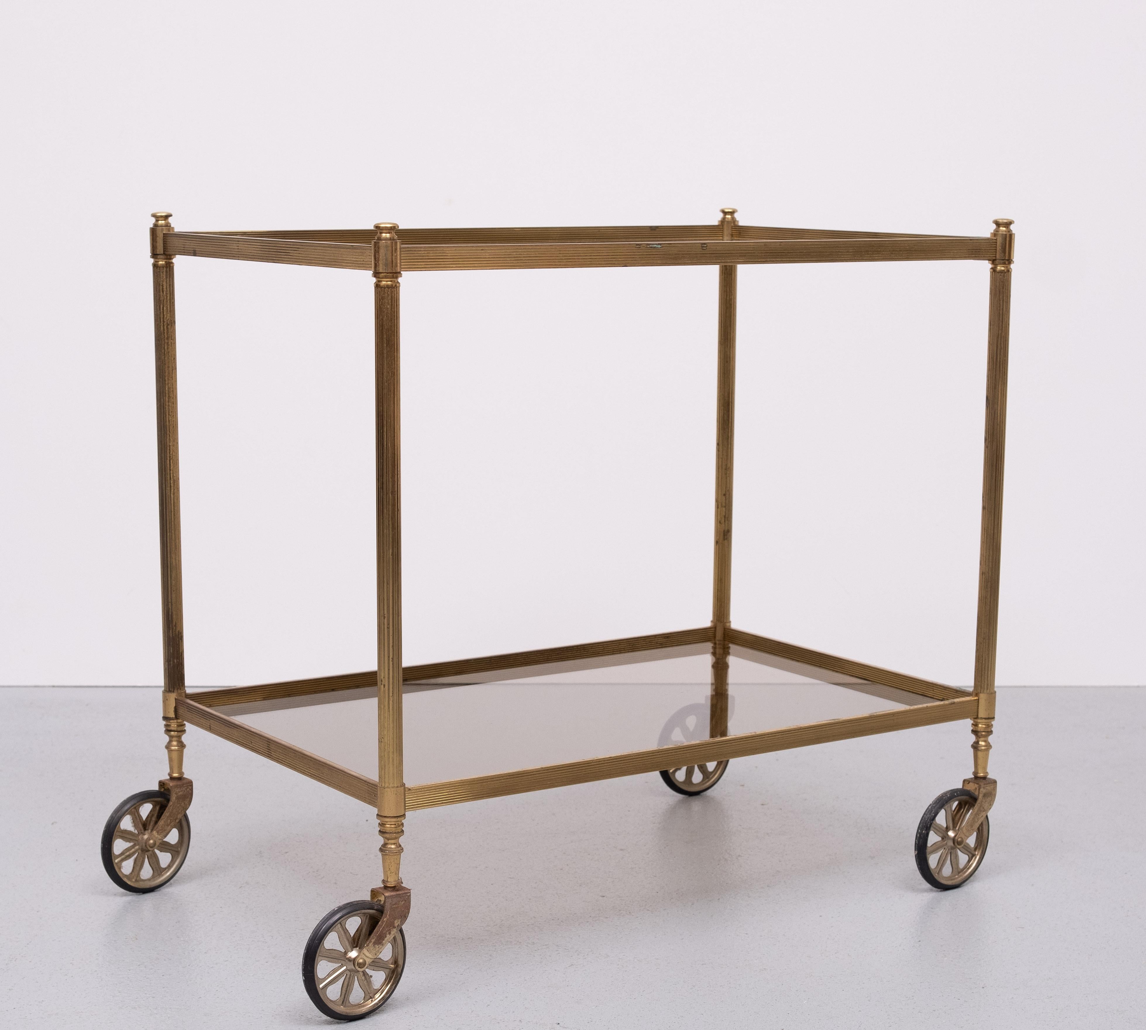 Fin du 20e siècle Chariot de service en laiton Hollywood Regency  1970s en vente