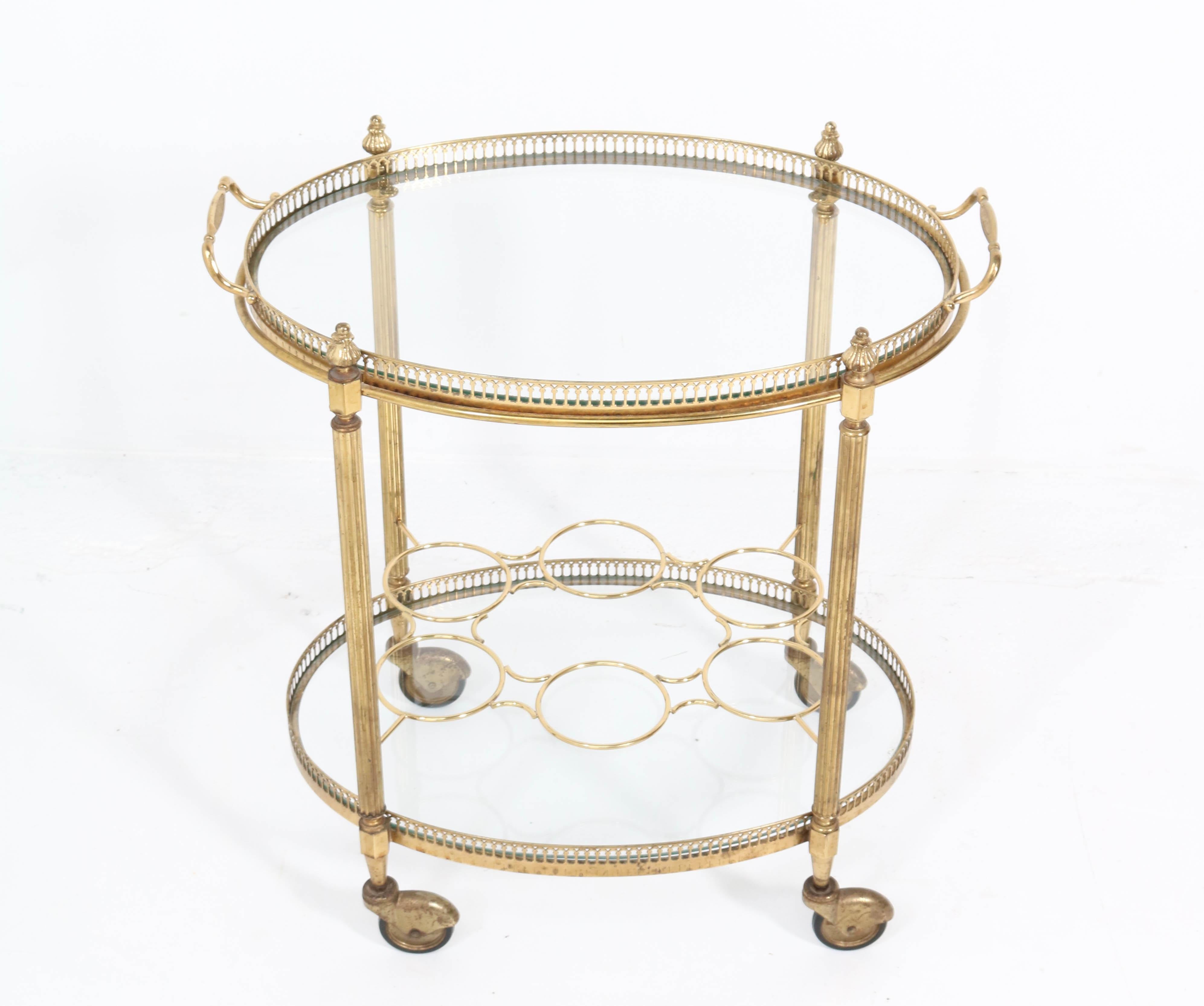 French Hollywood Regency Brass Serving Trolley by Maison Jansen, 1950s