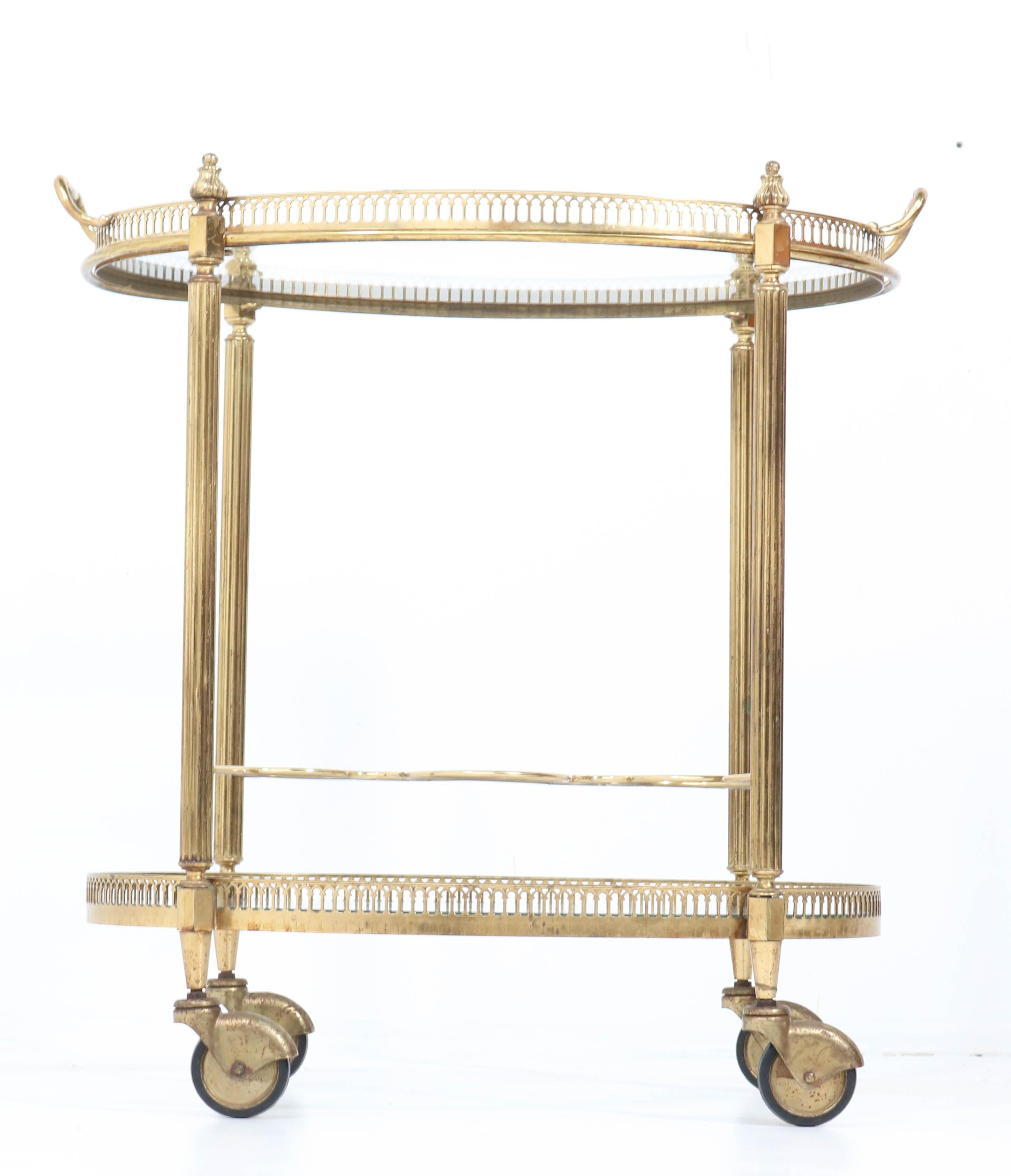 Mid-20th Century Hollywood Regency Brass Serving Trolley by Maison Jansen, 1950s