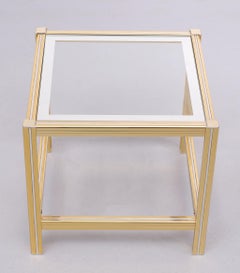 Hollywood Regency Brass Side Mirror Side Table, 1970s