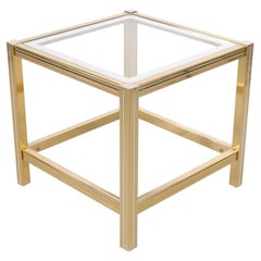 Hollywood Regency Brass Side Mirror Side Table, 1970s