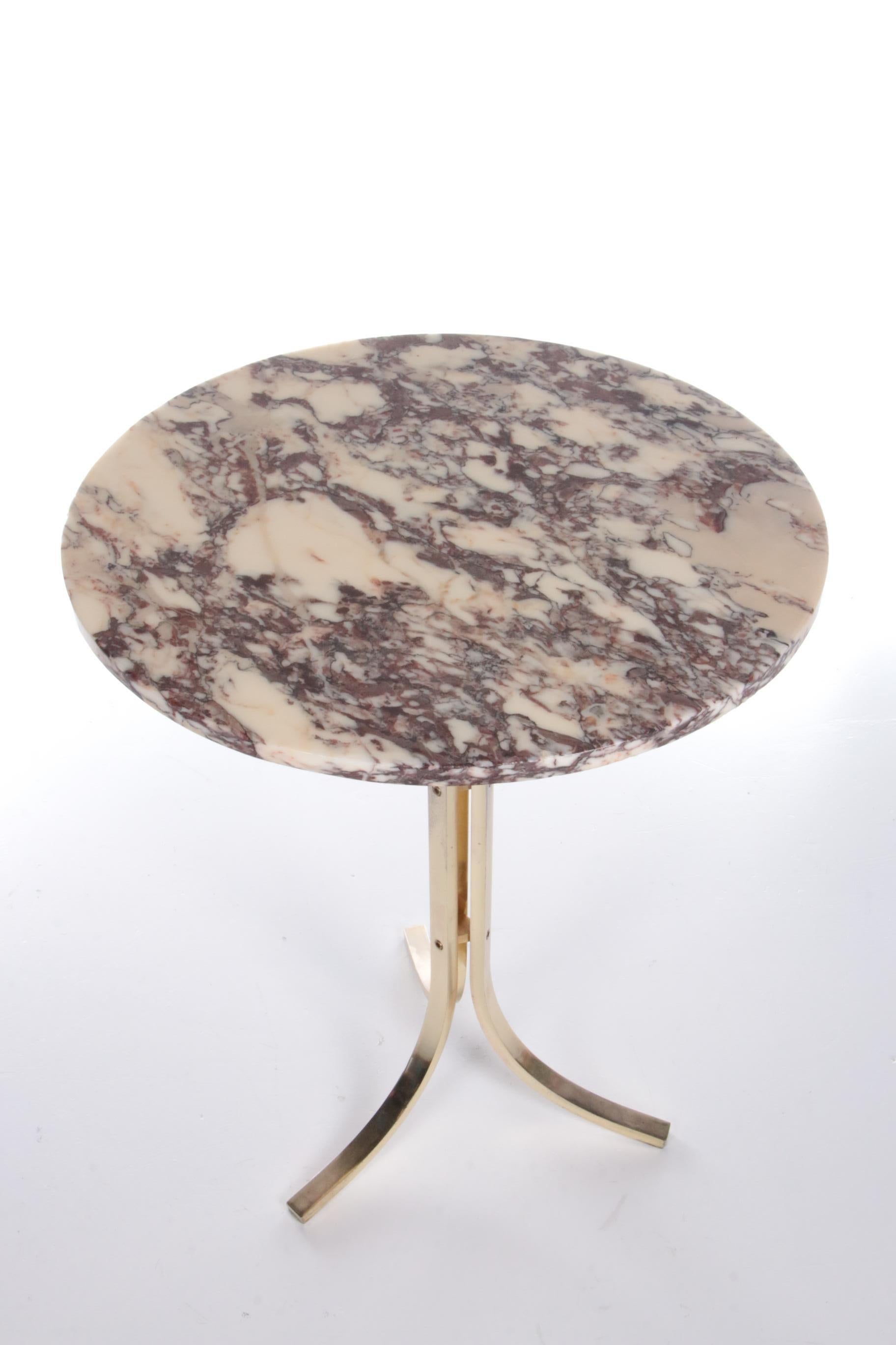 Danish Hollywood Regency Brass Side Table with Marble Top, 1970s For Sale