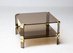 Hollywood Regency Brass & Smoked Glass Coffee Table chique two tier end table