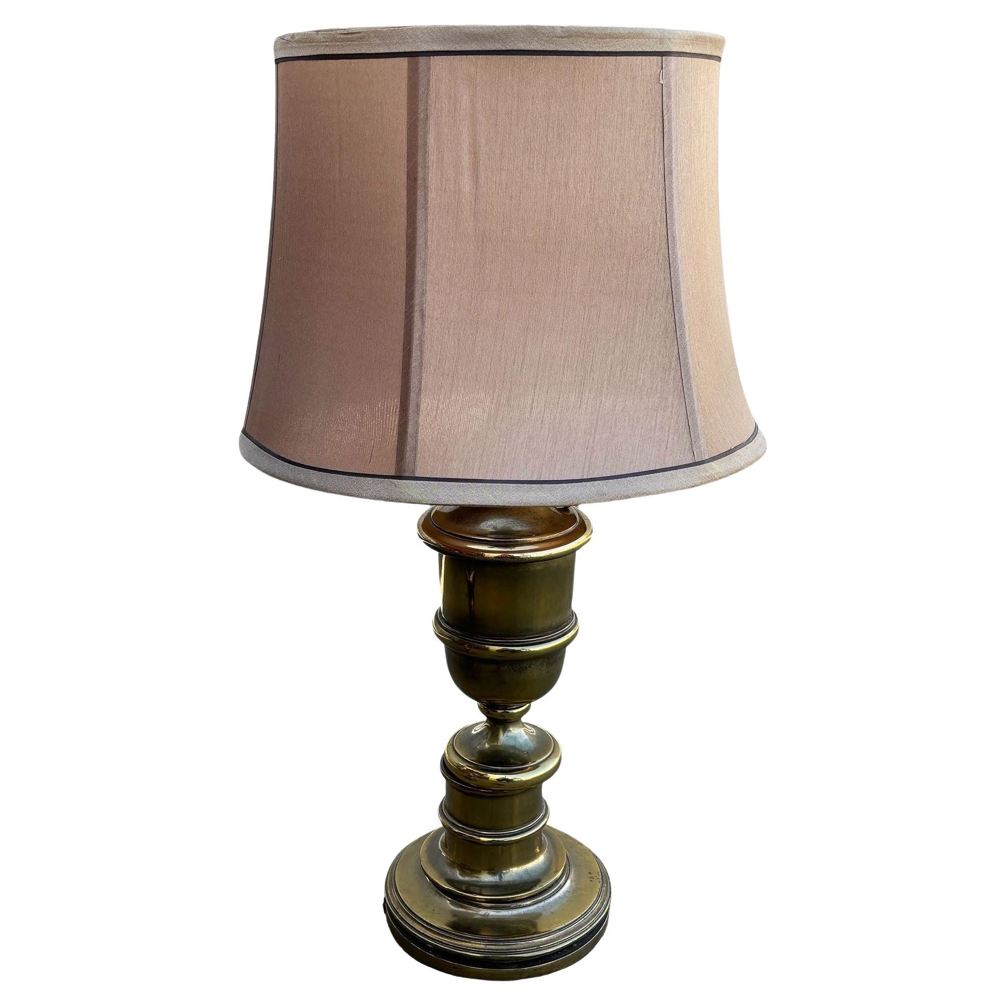 Hollywood Regency Brass Stiffel Style Table Lamp w/ Shade