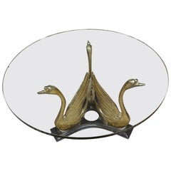 Hollywood Regency Brass Swan Base Cocktail Table