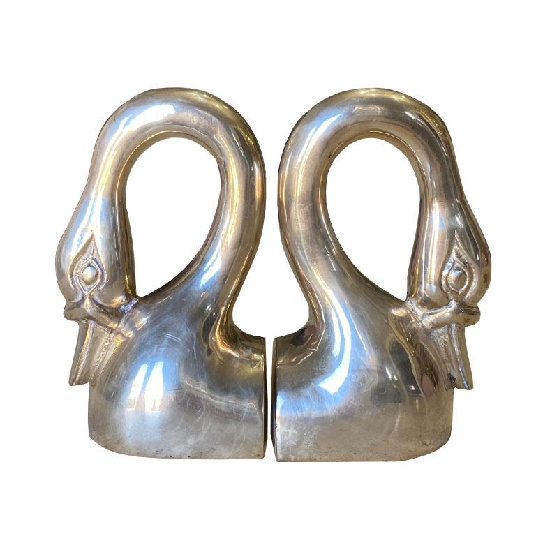 vintage brass swan design bookends hollywood regency