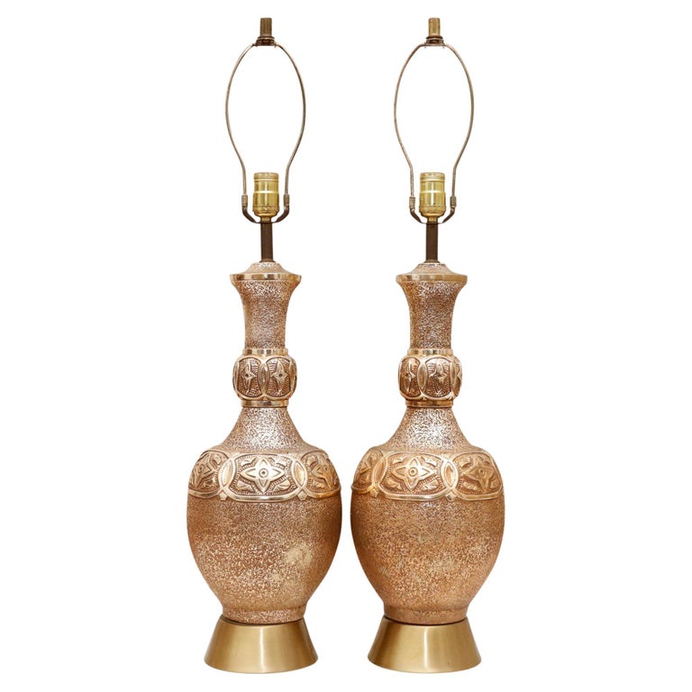 Hollywood Regency Brass Table Lamps, a Pair