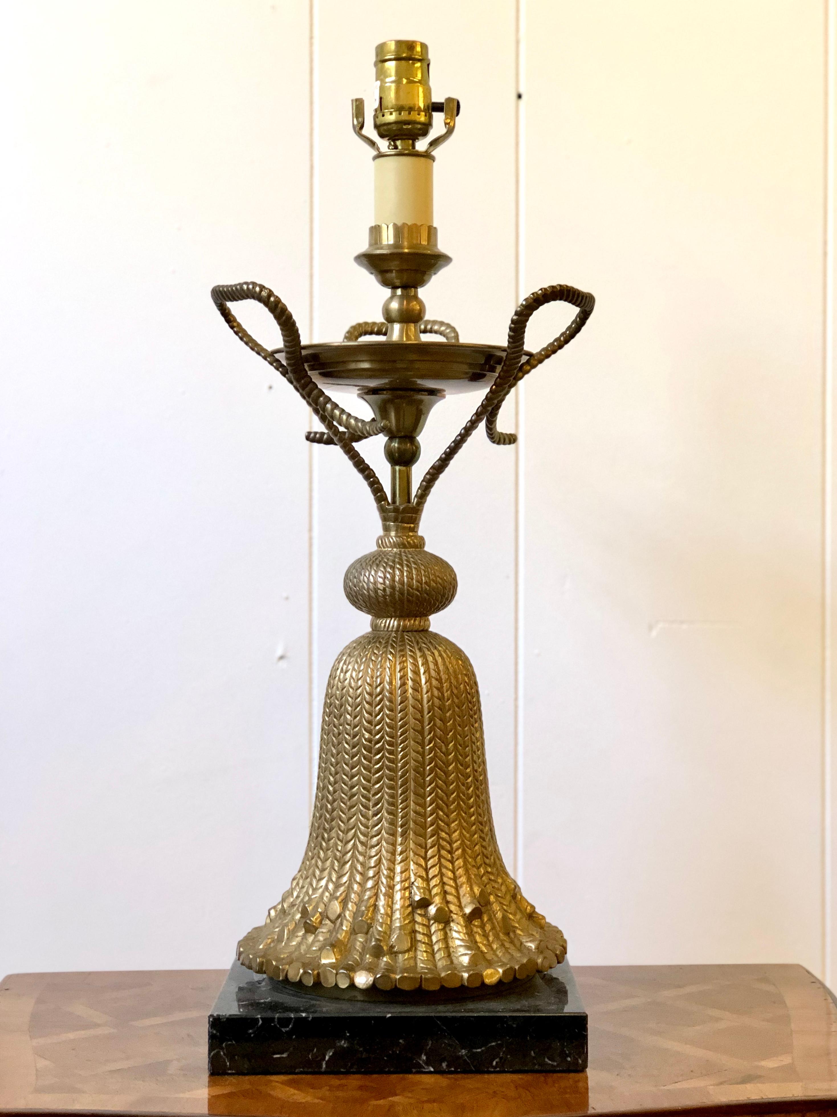 Cast Hollywood Regency Brass Tassel Lamp by Chapman