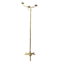 Hollywood Regency Brass-tone Floor Standing Candelabra w/ Claw-foot Base, Pair