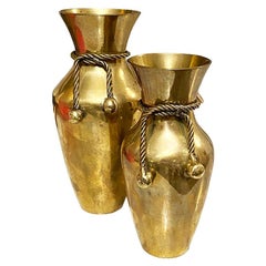Hollywood Regency Brass Trompe L'Oeil Ribbon Vases, a Pair