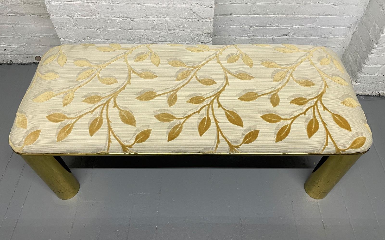 Mid-Century Modern Karl Springer Brass and Upholstered Bench For Sale