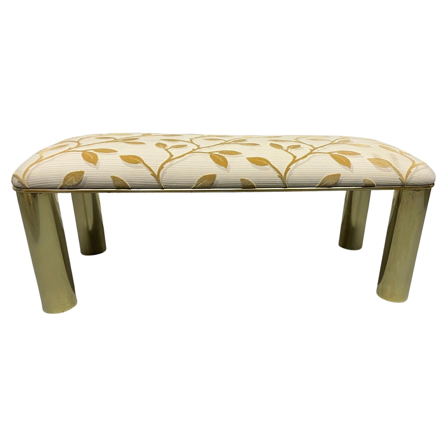 Karl Springer Brass and Upholstered Bench